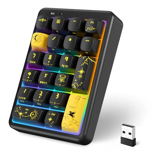 Wireless Number Pad Keyboard Mechanical Numpad Numeric Keypad for Laptop | Bluetooth Creamy 10 Key RGB Portable Cute Financial Accounting Rechargeable for Windows, PC, BT5.0/2.4G, Black S21 - color: Black
