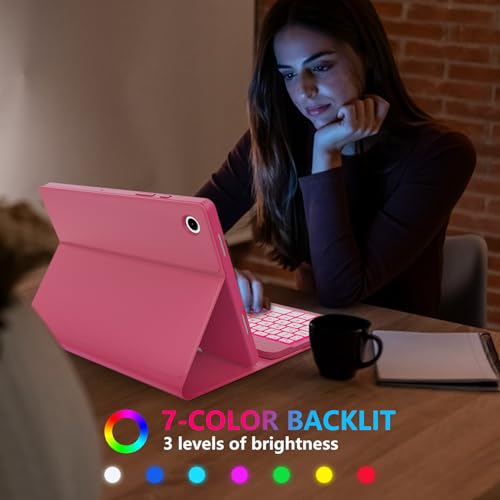 Keyboard Case for Samsung Galaxy Tab A9 Plus 5G 11 inch 2023 (SM-X210/X216/X218), 7 Color Backlit Detachable Keyboard Bluetooth, Smart Folio Cover with S Pen Holder for Galaxy Tab A9+ 11"(Dark Pink) - color: Dark Pink