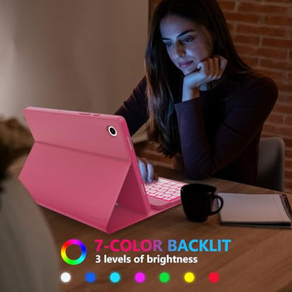 Keyboard Case for Samsung Galaxy Tab A9 Plus 5G 11 inch 2023 (SM-X210/X216/X218), 7 Color Backlit Detachable Keyboard Bluetooth, Smart Folio Cover with S Pen Holder for Galaxy Tab A9+ 11"(Dark Pink) - color: Dark Pink