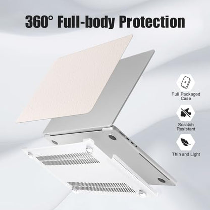 Woven Logo Cutout Case for MacBook Air 15 inch 2026 2025-2023 M5 M4 M3 M2 | Model A3448 A3241 A3114 A2941, Woven Fabric Mac Air 15 Case Braided Textured Leather Hard Shell Cover & Keyboard Skin, Beige - color: #Woven Beige