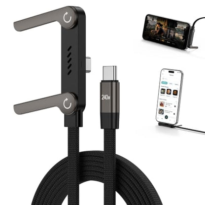 Invisible Holder Charger Cable,240W USB C to USB C Fast Charging Cable,5FT Right Angle Fast Charge Cable with Built-in Phone Stand Flat USBC Cord for Samsung S26 Ultra S25 A17 S24,iPhone 17e,Pixel 10a