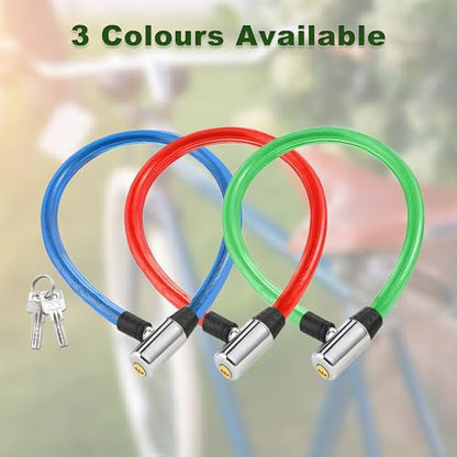 Green Anti Theft Bike Cable Lock with 2 Keys, 24.4" x 0.47"(L x Dia) | High Security Cable Lock Coiled Bike Lock for Outdoor Equipment, Bicycles, Scooters, Fence, Gate