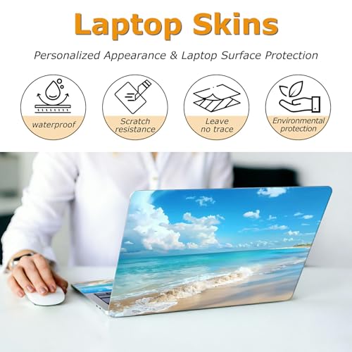 Universal Laptop Skin Sticker with 2 Wrist Pad Decals, 3-Piece Removable Vinyl Laptop Cover, Beach Waterproof Anti-Scratch, Easy-Trim Fit for 13.3" 14" 15.6" Laptops - color: Beach
