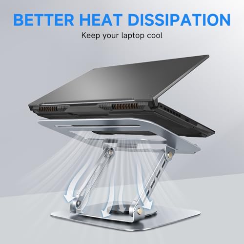 Leeboom 360° Rotating Laptop Stand, Aluminum Riser with Ergonomic Design | Adjustable ergonomic laptop holder fits 10–15.6-inch notebooks. Compatible with MacBook Air, Pro, Dell, HP, & Lenovo laptops - color: light silver