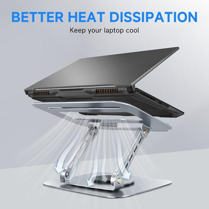 Leeboom 360° Rotating Laptop Stand, Aluminum Riser with Ergonomic Design | Adjustable ergonomic laptop holder fits 10–15.6-inch notebooks. Compatible with MacBook Air, Pro, Dell, HP, & Lenovo laptops - color: light silver