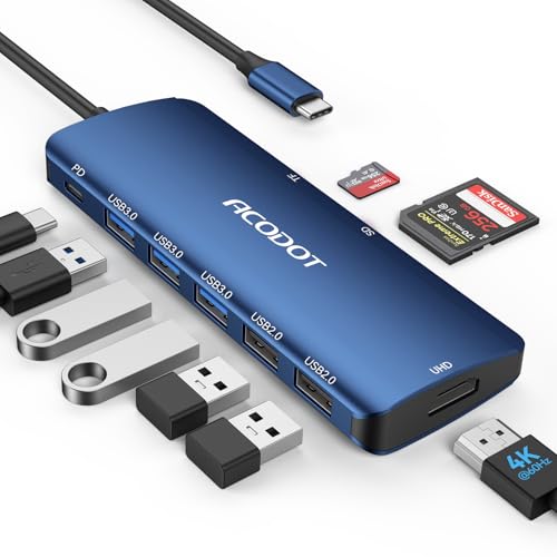USB C Hub, 9-in-1 Multi-Port USB Adapter, 4K@60Hz HDMI, 100W Max PD, 3 USB3.0(5Gbps) + 2 USB2.0 Data Ports, SD/TF Card Reader for MacBook, iPad Pro, Dell, HP, Lenovo, Windows Laptop, Blue - color: Blue