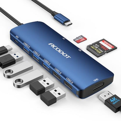 USB C Hub, 9-in-1 Multi-Port USB Adapter, 4K@60Hz HDMI, 100W Max PD, 3 USB3.0(5Gbps) + 2 USB2.0 Data Ports, SD/TF Card Reader for MacBook, iPad Pro, Dell, HP, Lenovo, Windows Laptop, Blue - color: Blue