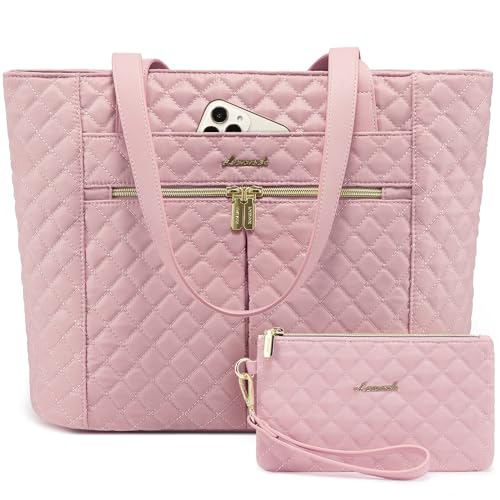 LOVEVOOK Laptop Bag for Women 15.6 inch,Diamond Quilted Work Womens Laptops Tote Bag Computer Shoulder Bags,Stylish Travel Tote Bag Laptop Purse Case Briefcase Handbag with Clutch Purse,Pink - color: Pink(quilted), size: 15.6 Inch