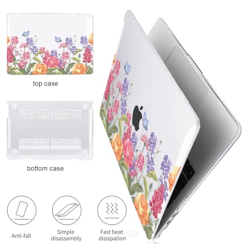 Compatible with MacBook Air 13 inch Case 2026 2025-2022 M5 M4 M3 M2 Chip A3449 A3240 A3113 A2681, Pattern Hard Shell Laptop Case Keyboard Cover for MacBook Air 13.6 M5, Pink & Purple Flowers - color: Pink & Purple Flowers