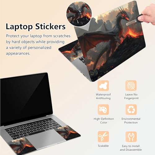 Laptop Skin Sticker Decal 15.6 Inch,12 13 13.3 14 15 15.6 in Laptop Netbook Skins for Notebook,Art Decal Removable Waterproof Scratch Resistant,Universal Vinyl Cover,Fire Dragon Black - color: Fire Dragon Black