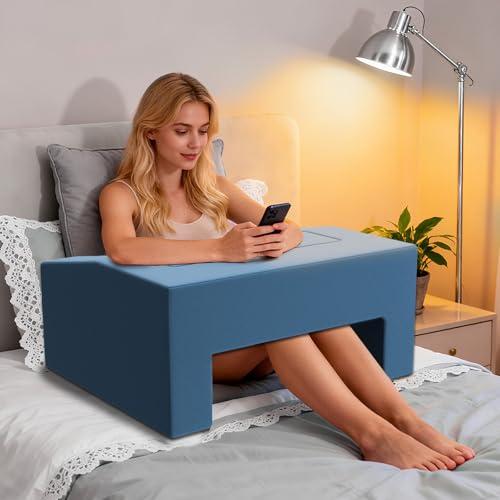 Lap Desk Pillow with Removable Cover Adjustable Angle Gaming & Machine Washable Reading Pillow for Adults Multipurpose Laptop Bed Tray with Arms for Working - color: Blue, size: Foldable