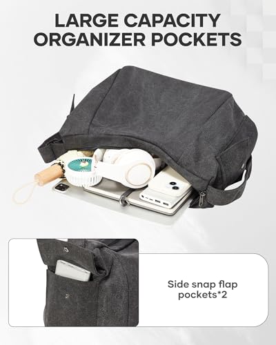 Messenger Bag for Men, Crossbody Bag Aesthetic, Water Resistant Unisex Classic Canvas Shoulder Bag - color: C-black