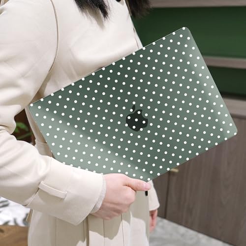 MEEgoodo for M5/M4/M3/M2 MacBook Air 15 inch Case 2026 2025 2024 2023, Case Fit Model (A3448/A3241/A3114/A2941) for MacBook Air 15.3 inch, White Polka Dots & Midnight Green - color: White Polka Dots & Midnight Green