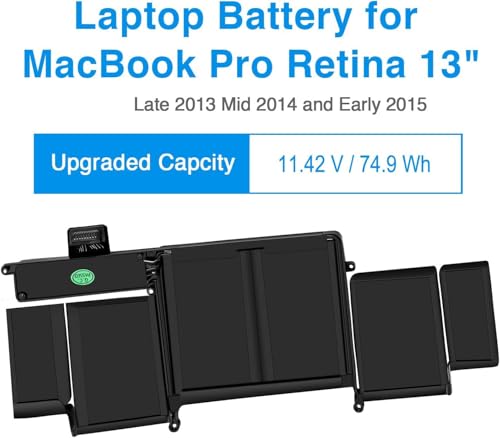 A1582 A1502 Battery for Mac Book Pro 13 inch Retina A1493 [ Early 2015, Mid 2014, Late 2013 ], EMC 2875 2835 2678 MF839 MF840 MF841 MF843 ME864 ME865 - size: A1582 12.91*6.06*0.827 in