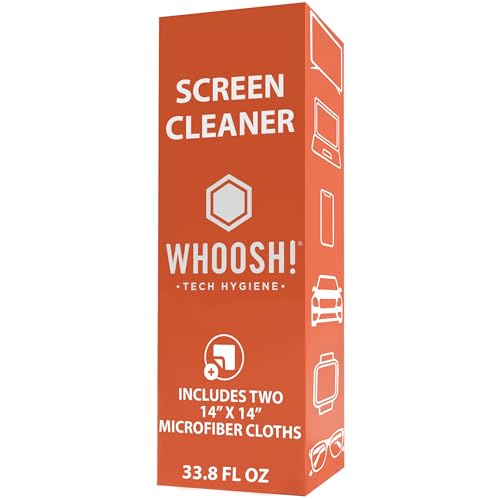 WHOOSH! Screen Shine Pro – TV Screen Cleaner & Cloth, Set of 2, 16.9 fl oz | Includes 2 – 14x14" Microfiber Cloth, For Flat Screens, OLED, LCD, Monitors, Streak Free Finish, Non Toxic & Odorless - size: 16.9 Fl Oz (Pack of 2)
