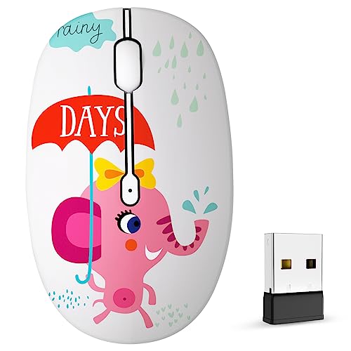 FMOUSE Cute Wireless Mouse Dual Mode with 2.4GHz USB Receiver and Bluetooth Connection for Laptop, iPad, Mac, AA Battery Silent Cartoon Cordless Mice for Kids and Students (Pink Elephant) - color: Pink Elephant