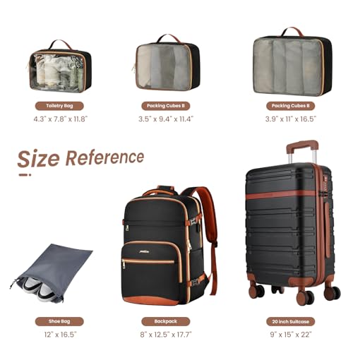 YAMTION Luggage Sets 6 Piece,Hardside 20In Suitcase with Spinner Wheels,TSA Lock,Carry On Suitcase Travel Essentials for Personal Items - color: Black