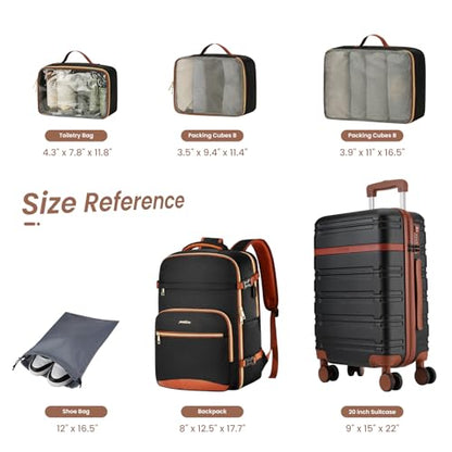 YAMTION Luggage Sets 6 Piece,Hardside 20In Suitcase with Spinner Wheels,TSA Lock,Carry On Suitcase Travel Essentials for Personal Items - color: Black