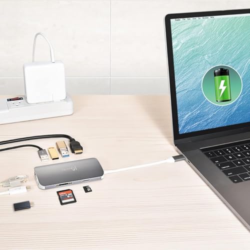 j5create USB-C 9-in-1 Multi Adapter Multi Adapter HDMI/Ethernet/USB 3.1, SD and MicroSD/PD 3.0 | 4K HDMI for MacBook | ChromeBook |USB-C Devices (JCD383)