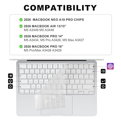 Allinside Keyboard Cover for 2026 MacBook Neo 13-inch A3404 (A18 Pro) & MacBook Air 13"/15" and MacBook Pro 14"/16" (M5 Chip), Premium Silicone Keyboard Protector Skin, US ANSI Layout, Transparent - color: Transparent