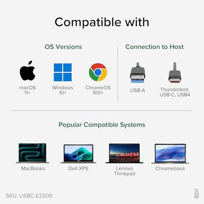 Plugable 2.5G USB-C and USB to Ethernet Adapter – Dual-Connector 2-in-1 USB-C to RJ45 2.5Gbps LAN, Compatible with Thunderbolt 5 & 4, USB4, USB 3.0, Windows, Mac, ChromeOS, iPhone 15 & 16