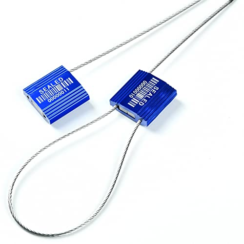 100 Blue Steel Cable Seals with Barcode - High Security Numbered Truck Seals - Anti-Tamper Pull Tite Self-Locking Safety Ties - ISO 17712 - color: Blue With Barcode, size: 100 PCS