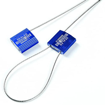 100 Blue Steel Cable Seals with Barcode - High Security Numbered Truck Seals - Anti-Tamper Pull Tite Self-Locking Safety Ties - ISO 17712 - color: Blue With Barcode, size: 100 PCS