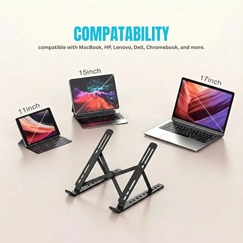 Laptop Stand, Portable Laptop Holder Computer Stand for Desk, Metal Foldable Laptop Riser with 6 Levels Height Adjustment, Compatible with MacBook, HP, Lenovo, Dell,Black - color: Black
