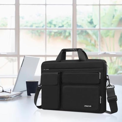 MOSISO Laptop Shoulder Bag 17.3 inch, 17-17.3 inch Computer Bag | Compatible with Dell XPS/HP Pavilion/Ideapad/Acer/HP Omen with 2 Raised&1 Flapover&1 Horizontal Pocket&Handle&Belt, Black - color: Black, size: 17.3 inch