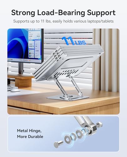 ORICO Adjustable Laptop Stand for Desk, 360° Rotating Base, Foldable Aluminum Alloy Computer Stand with Ventilated Design, Compatible with MacBook Neo/Air/Pro, Dell, XPS, HP up to 17'' - ST12, Silver - color: Silver