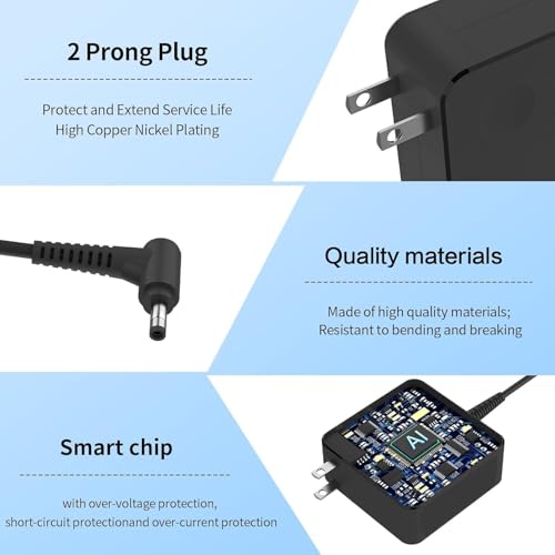 65w 20V 3.25A Ac Charger fit for Lenovo IdeaPad 3 5 Flex 4 5 6 1470 1480 1570,Ideapad 110 110s 310 320 330 330s 520 530s 710s S145 Yoga 720 710 330 Series ADLX65CDGU2A Laptop Power Adapter Cord