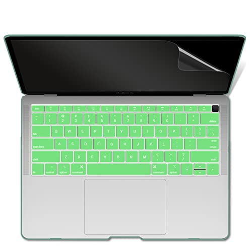 IBENZER Compatible with New MacBook Air 13 inch case 2022 2021 2020 M1 A2337 A2179 A1932, Hard Shell Case&Keyboard Cover&Screen Film for Mac Air 13 with Touch ID (2018-2022), Green, AT13GN+2 - color: Mint