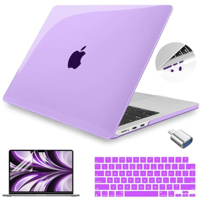 Teryeefi MacBook Air 13.6 Inch Case 2022 2024 2025 2026 Model A2681/A3113/A3240/A3449 with M2 M3 M4 M5 Chip, Hard Shell Cover with Keyboard Cover & USB 3.0 Adapter, Crystal Purple - color: Crystal Purple