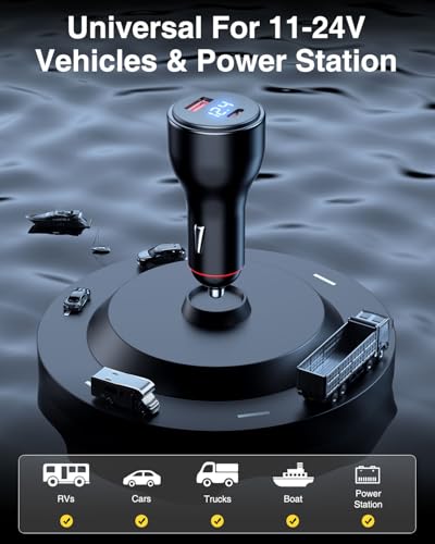 Starlink Mini Car Adapter 15FT Starlink Mini Cable Accessories PD 100W Fast Charging USB C Car Charger DC 12V 24V Cigarette Lighter Power Adapter with Digital Display for Cars RVs Trucks Yachts - size: 15FT