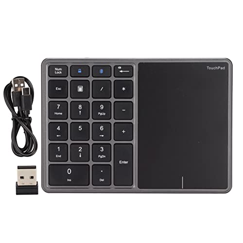 ASHATA 2 in 1 Number Pad, Mini 22 Keys Numeric Keypad, Blutooth 4.2 2.4G Dual Modes USB Number Pad Numpad with Touchpad for Laptop, PC, Desktop, Notebook(Iron)