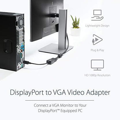 StarTech Active DisplayPort to VGA Adapter, 1080p 60Hz, Certified (DP2VGA2) | DP or DP++ Source Compatible, EDID & DDC Pass-Through, VGA Screw Locking, Latching DisplayPort, No Drivers, 1920 x 1200 - size: 8 inches
