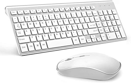 J JOYACCESS Wireless Keyboard and Mouse, Slim Wireless Keyboard Mouse with Numeric Keypad Compatible with iMac Mac PC Laptop Tablet Computer Windows (Silver White) - color: silver