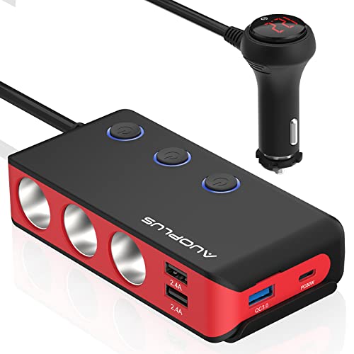 Car Cigarette Lighter Adapter, USB C Charger 30W and Quick Charge 3.0 Car Cigarette Lighter Splitter, 12V/24V Independent Switches, Fast Car USB Charger for All Car Devices, iPhone 14/13/12 pro | Car Cigarette Splitter 12V/24V Independent Switches, Fast C