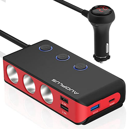 Car Cigarette Lighter Adapter, USB C Charger 30W and Quick Charge 3.0 Car Cigarette Lighter Splitter, 12V/24V Independent Switches, Fast Car USB Charger for All Car Devices, iPhone 14/13/12 pro | Car Cigarette Splitter 12V/24V Independent Switches, Fast C