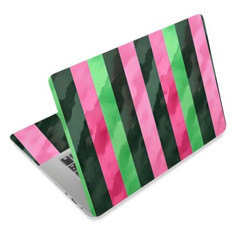 Laptop Skin Sticker Decal for 12 13 13.3 14 15 15.6 in, Universal Vinyl Waterresistant Protector Cover for Notebook PC Netbook, Computer Decor for Women Girls Green Pink Stripes - color: Green Pink Stripes