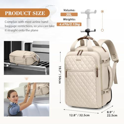 Rolling Backpack for Women,Travel Laptop Backpack with Wheels Roller Wheeled Backpack Underseat Carry On Luggage for Travel Business Trip,Fit 17Inch,Apricot - color: Apricot