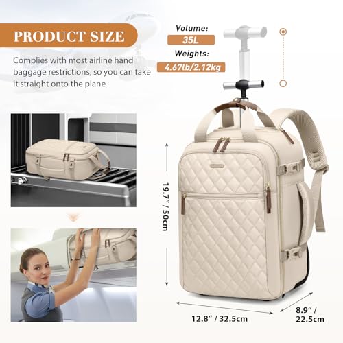 Rolling Backpack for Women,Travel Laptop Backpack with Wheels Roller Wheeled Backpack Underseat Carry On Luggage for Travel Business Trip,Fit 17Inch,Apricot - color: Apricot