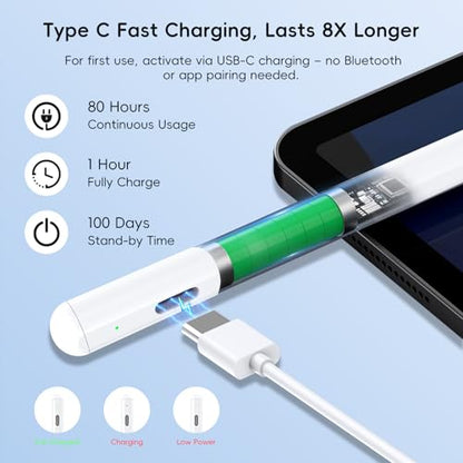 Rechargeable MPP 2.0 Tilt Pen for HP/Surface/Kobo, 4096 Pressure & Magnetic | Two Side Button, Palm Rejection Stylus for Surface Pro 11-3, Laptop/Book/Go/Studio for Students Artists Drawing Note-Taking - color: White