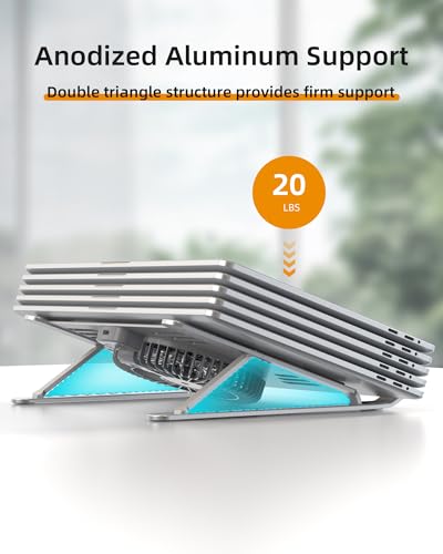 SHUWEI Portable Laptop Cooling Stand, Foldable & Adjustable Aluminum Stand with 3 Speed Powerful Quiet Fans, Ultra-Lightweight Ergonomic Cooling Pad for 17.3" Laptops (Black, for 17.3" Laptop) - color: Black