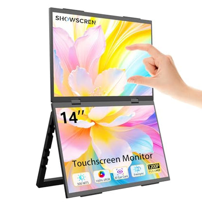 14" Dual Touch Portable Monitor, 1200P Laptop Screen Extender, USB-C & HDMI Plug & Play Display with Built-in Speakers, Lightweight Monitor for Stock Trading, Office, Business Travel, Gaming - size: 14inch touch