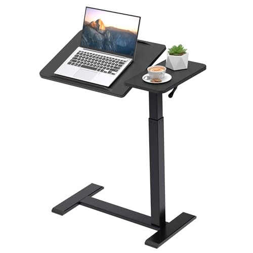 Adjustable Overbed Bedside Table with Hidden Wheels, Pneumatic Tilt Board Rolling Laptop Standing Desk Cart, Mobile Over Bed Sofa Chair Side End Tables, Walnut (Black) - color: Black