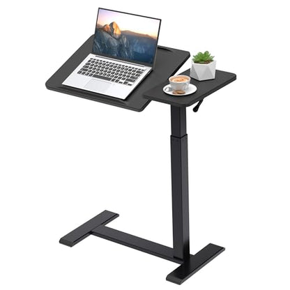Adjustable Overbed Bedside Table with Hidden Wheels, Pneumatic Tilt Board Rolling Laptop Standing Desk Cart, Mobile Over Bed Sofa Chair Side End Tables, Walnut (Black) - color: Black