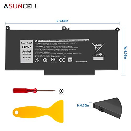 ASUNCELL F3YGT 60Wh 7480 Laptop Battery for Dell Latitude 7490 7390 7280 7290 7380 E7490 12 7000 7290/13 7000 P29S002/14 7000 Series P73G P73G001 P73G002 DM3WC - size: F3YGT