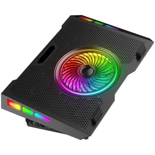 Artibetter Adjustable Laptop Cooling Stand Quiet Foldable Cooler with RGB Lighting with Five Levels Height Adjustment, Plastic and Iron Mesh Material, for Gaming and Office Use