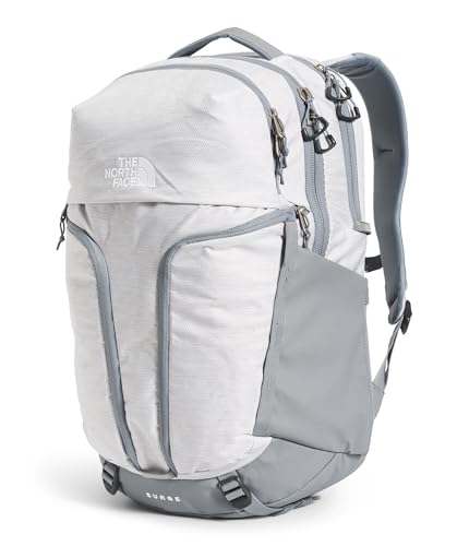 The North Face Surge Commuter Laptop Pack, Wht Met Mélange/Mid Gy-NPF, OSFA | Everyday Travel Bag, Laptop Sleeve, Water-Repellent - color: Tnf White Metallic Mélange/Mid Grey-npf